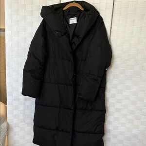 Old Navy Black Long Hooded Puffer Coat